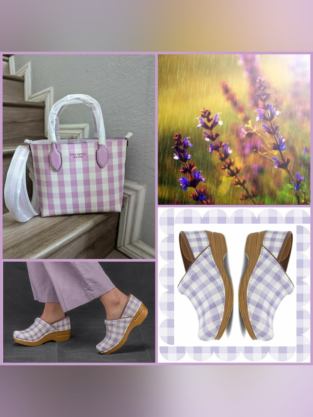 Gingham Dansko Pro Lavender Honey Plaid Checker Clogs Boho Cottage Whimsy 5.5-6